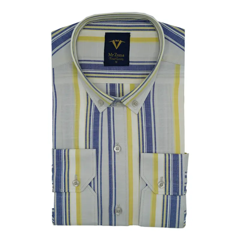 mens-long-sleeve-shirt-0168102-pic-01 پیراهن مردانه آستینبلند راه راه زرد، آبی و سفید مدل 68102