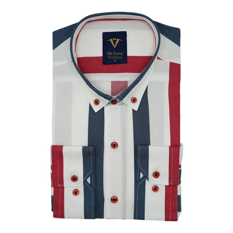 mens-long-sleeve-shirt-0168103-pic-01 پیراهن مردانه آستینبلند راه راه سفید، سرمهای و قرمز مدل 68103