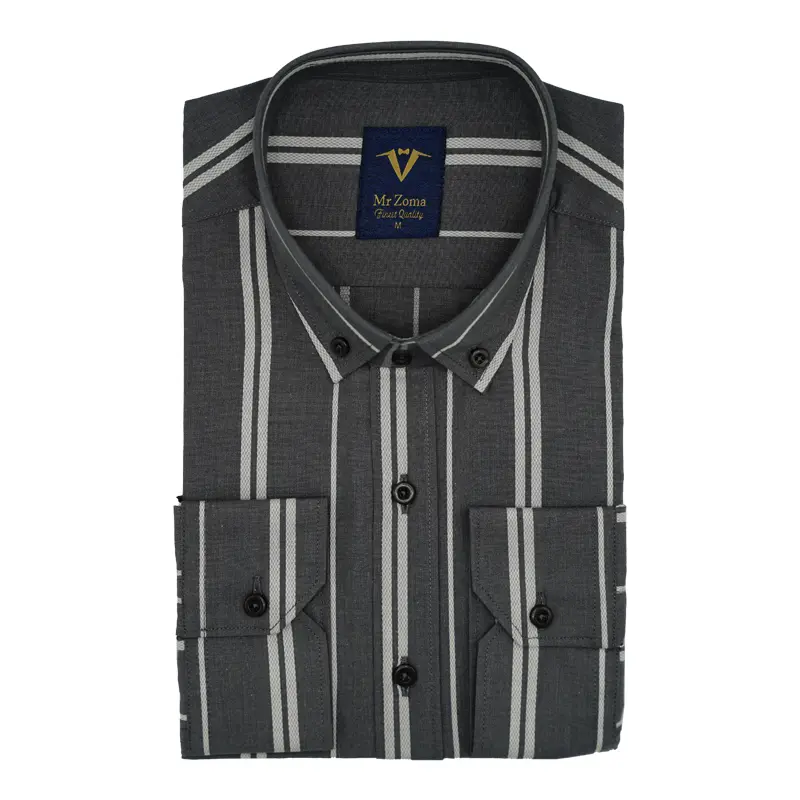 mens-long-sleeve-shirt-0168106-pic-01 پیراهن مردانه آستینبلند راه راه طوسی مدل 68106