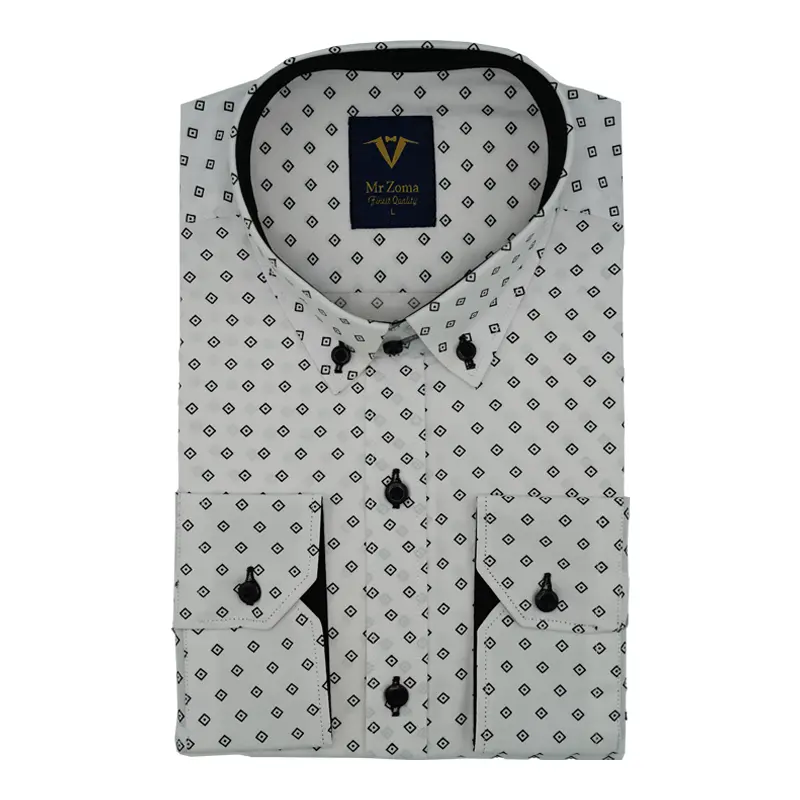 mens-long-sleeve-shirt-0168107-pic-01 پیراهن مردانه آستینبلند سفید طرح لوزی مدل 68107
